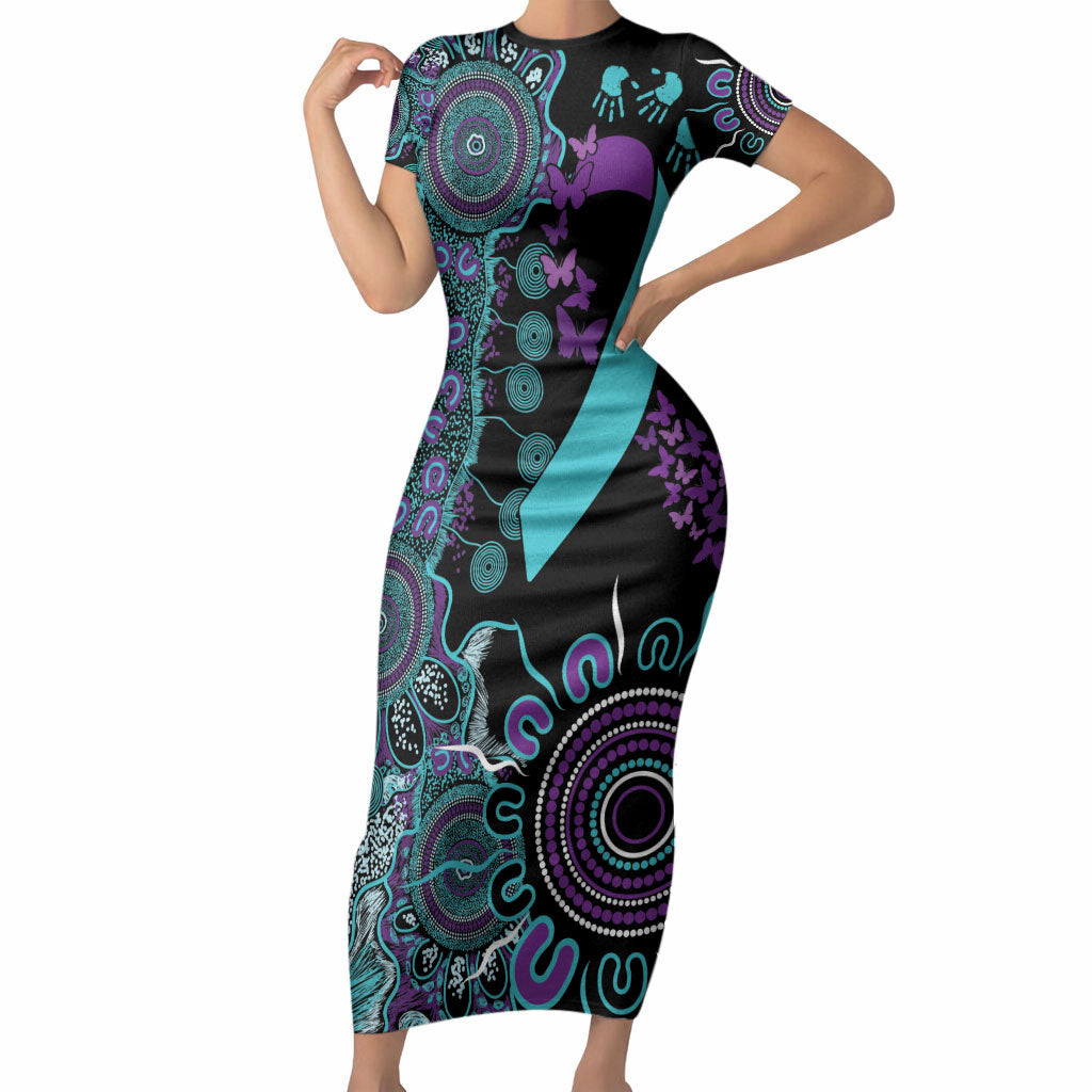 Australia You Matter Suicide Prevention Support Personalised Short Sleeve Bodycon Dress Aboriginal Ribbon Dot Painting
