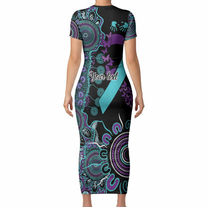 Australia You Matter Suicide Prevention Support Personalised Short Sleeve Bodycon Dress Aboriginal Ribbon Dot Painting