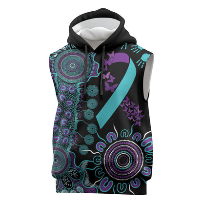 Australia You Matter Suicide Prevention Support Personalised Sleeveless Hoodie Aboriginal Ribbon Dot Painting