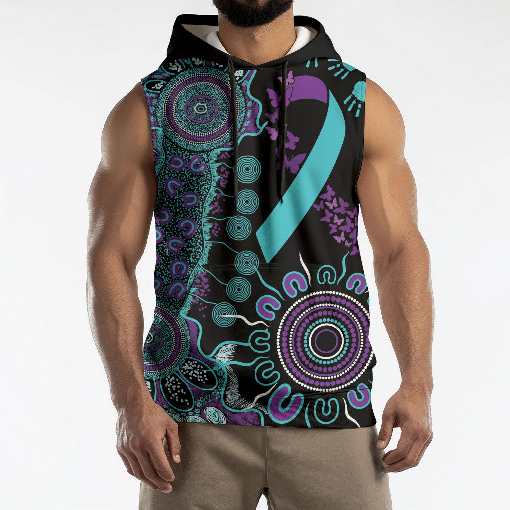 Australia You Matter Suicide Prevention Support Personalised Sleeveless Hoodie Aboriginal Ribbon Dot Painting