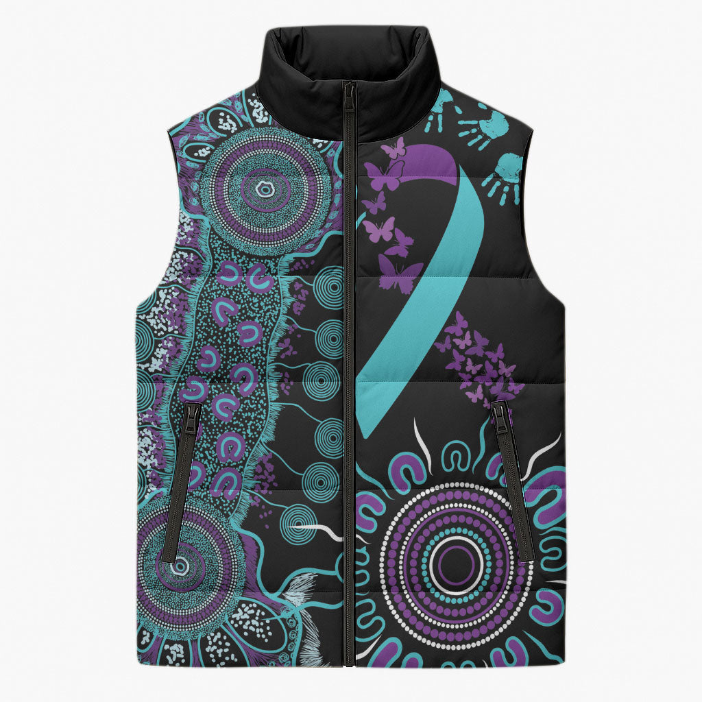 Australia You Matter Suicide Prevention Support Personalised Sleeveless Puffer Jacket Aboriginal Ribbon Dot Painting