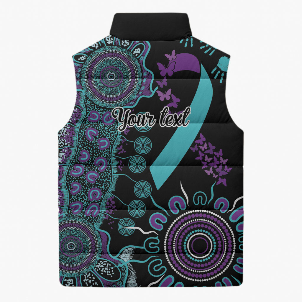 Australia You Matter Suicide Prevention Support Personalised Sleeveless Puffer Jacket Aboriginal Ribbon Dot Painting
