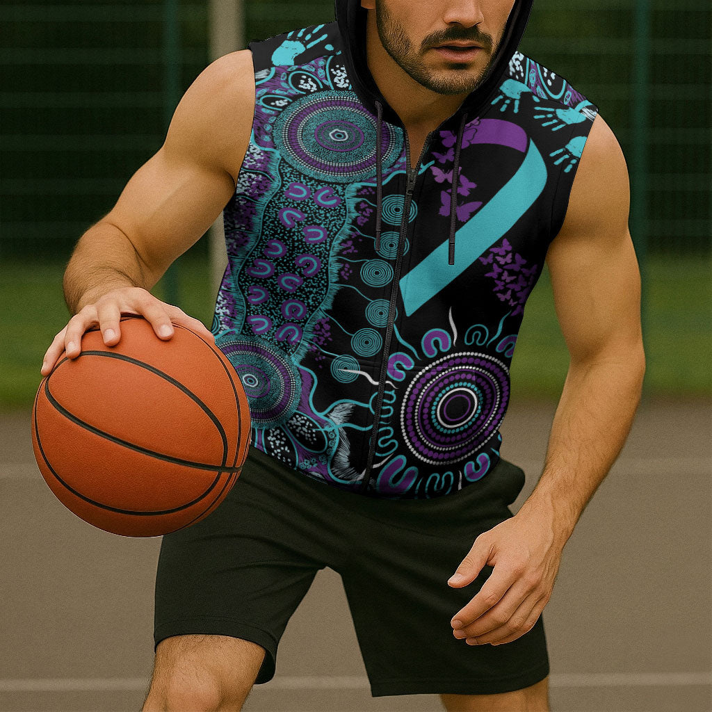 Australia You Matter Suicide Prevention Support Personalised Sleeveless Zip Hoodie Aboriginal Ribbon Dot Painting