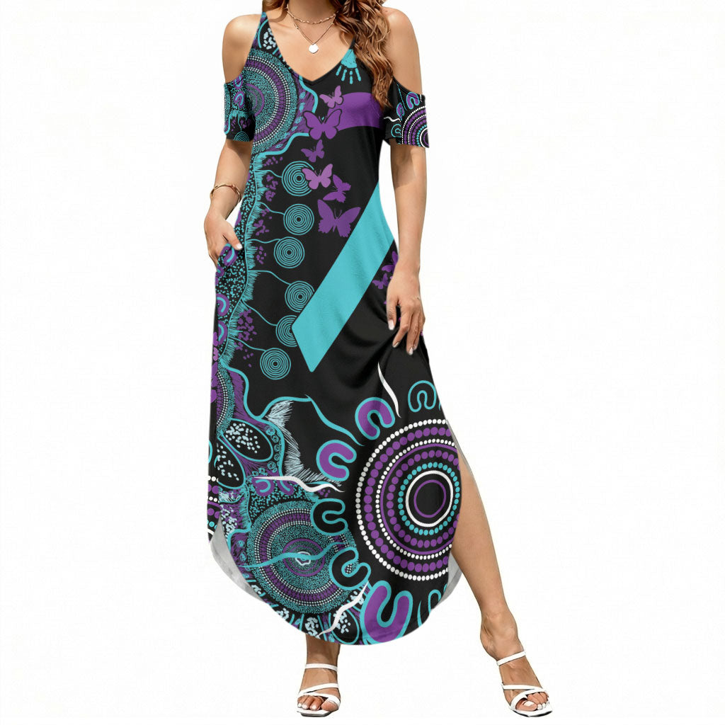 Australia You Matter Suicide Prevention Support Personalised Summer Maxi Dress Aboriginal Ribbon Dot Painting