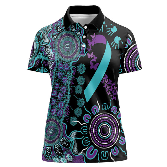 Australia You Matter Suicide Prevention Support Personalised Women Polo Shirt Aboriginal Ribbon Dot Painting