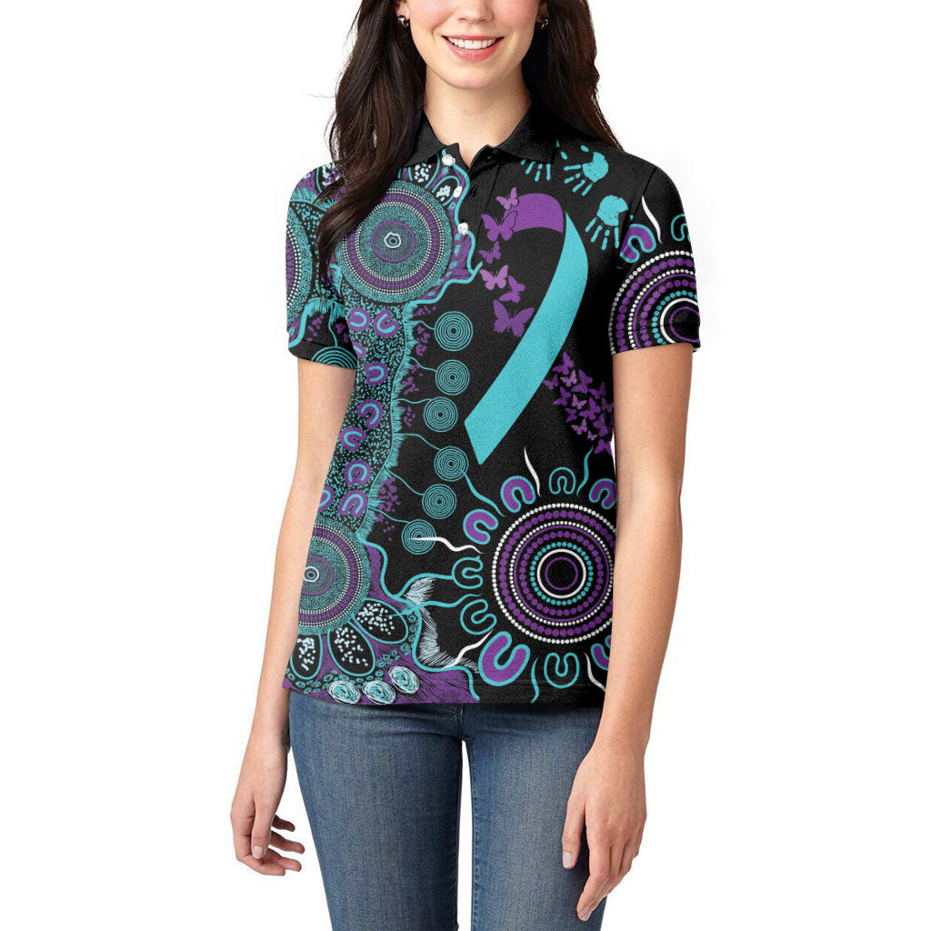 Australia You Matter Suicide Prevention Support Personalised Women Polo Shirt Aboriginal Ribbon Dot Painting