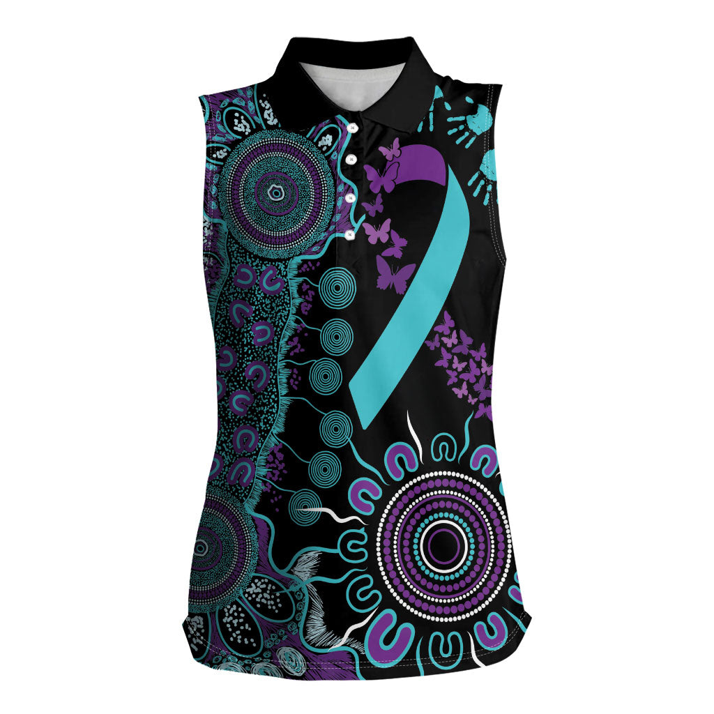 Australia You Matter Suicide Prevention Support Personalised Women Sleeveless Polo Shirt Aboriginal Ribbon Dot Painting