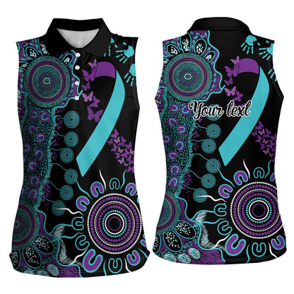 Australia You Matter Suicide Prevention Support Personalised Women Sleeveless Polo Shirt Aboriginal Ribbon Dot Painting