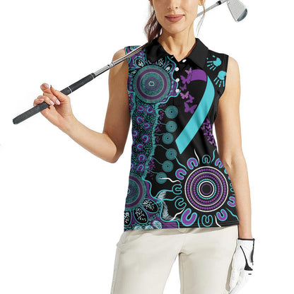 Australia You Matter Suicide Prevention Support Personalised Women Sleeveless Polo Shirt Aboriginal Ribbon Dot Painting