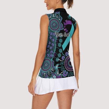 Australia You Matter Suicide Prevention Support Personalised Women Sleeveless Polo Shirt Aboriginal Ribbon Dot Painting