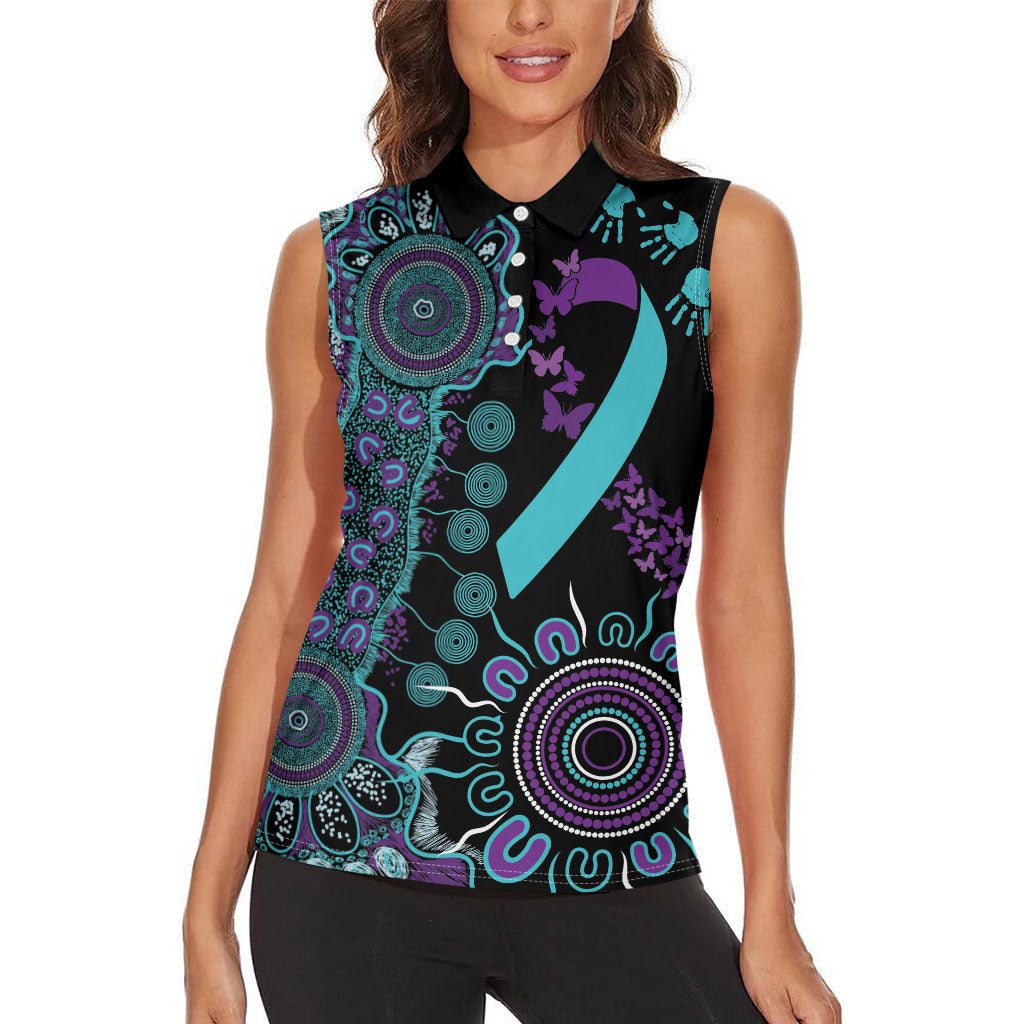 Australia You Matter Suicide Prevention Support Personalised Women Sleeveless Polo Shirt Aboriginal Ribbon Dot Painting