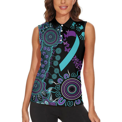Australia You Matter Suicide Prevention Support Personalised Women Sleeveless Polo Shirt Aboriginal Ribbon Dot Painting