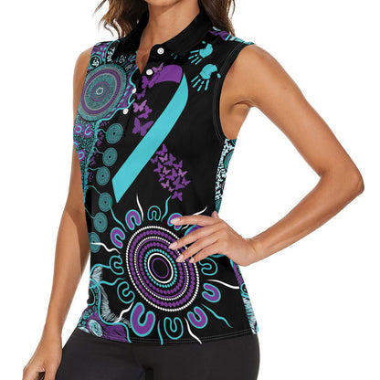 Australia You Matter Suicide Prevention Support Personalised Women Sleeveless Polo Shirt Aboriginal Ribbon Dot Painting