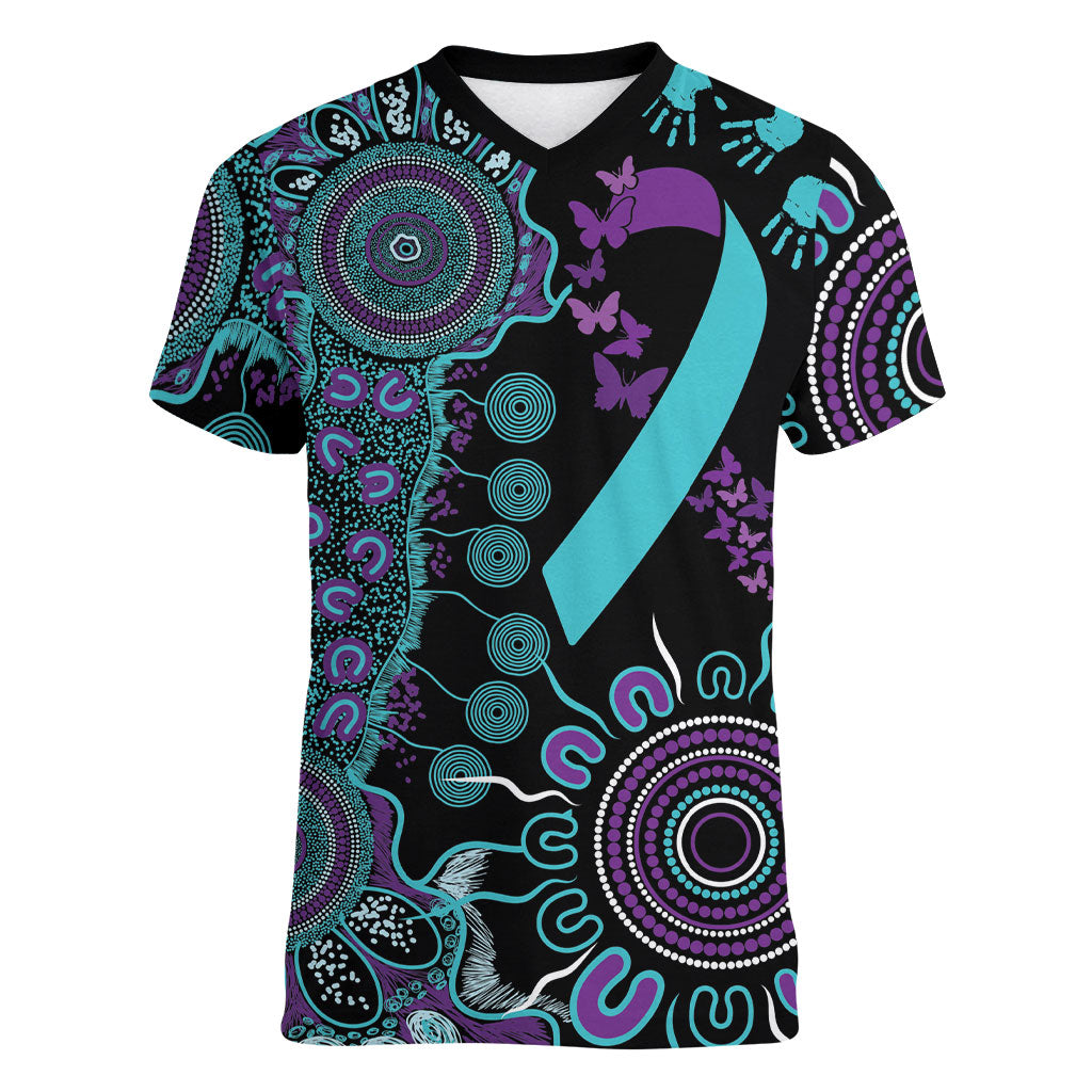 Australia You Matter Suicide Prevention Support Personalised Women V-Neck T-Shirt Aboriginal Ribbon Dot Painting