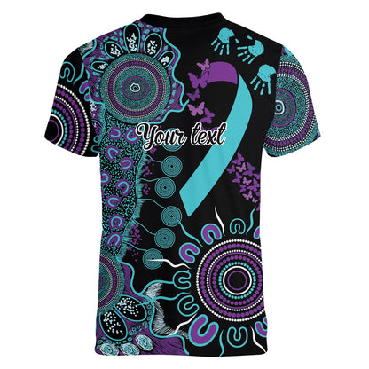 Australia You Matter Suicide Prevention Support Personalised Women V-Neck T-Shirt Aboriginal Ribbon Dot Painting