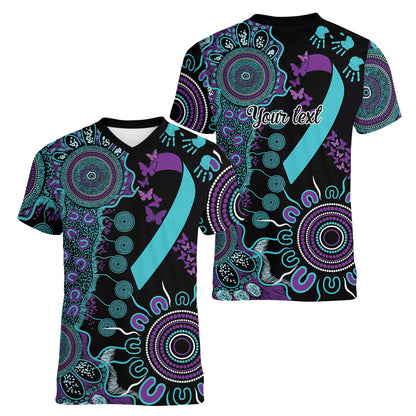 Australia You Matter Suicide Prevention Support Personalised Women V-Neck T-Shirt Aboriginal Ribbon Dot Painting