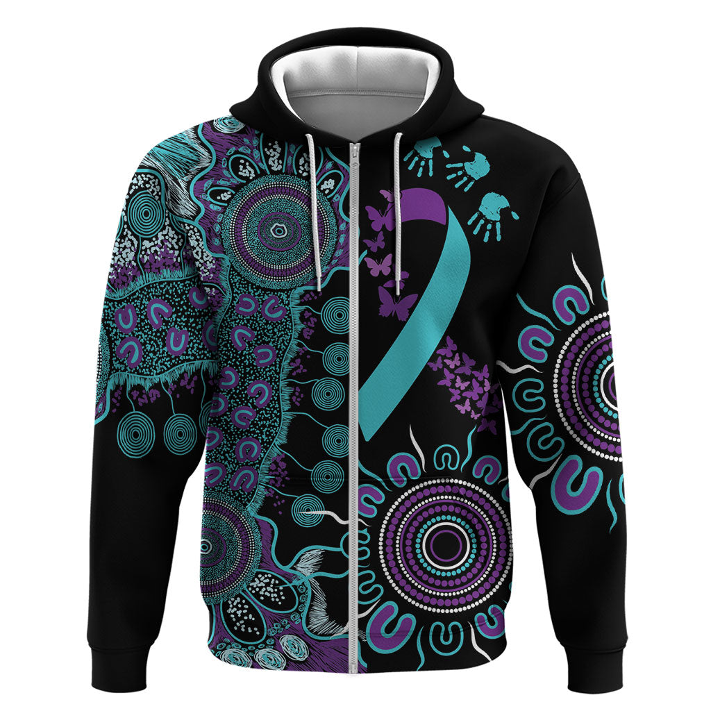 Australia You Matter Suicide Prevention Support Personalised Zip Hoodie Aboriginal Ribbon Dot Painting