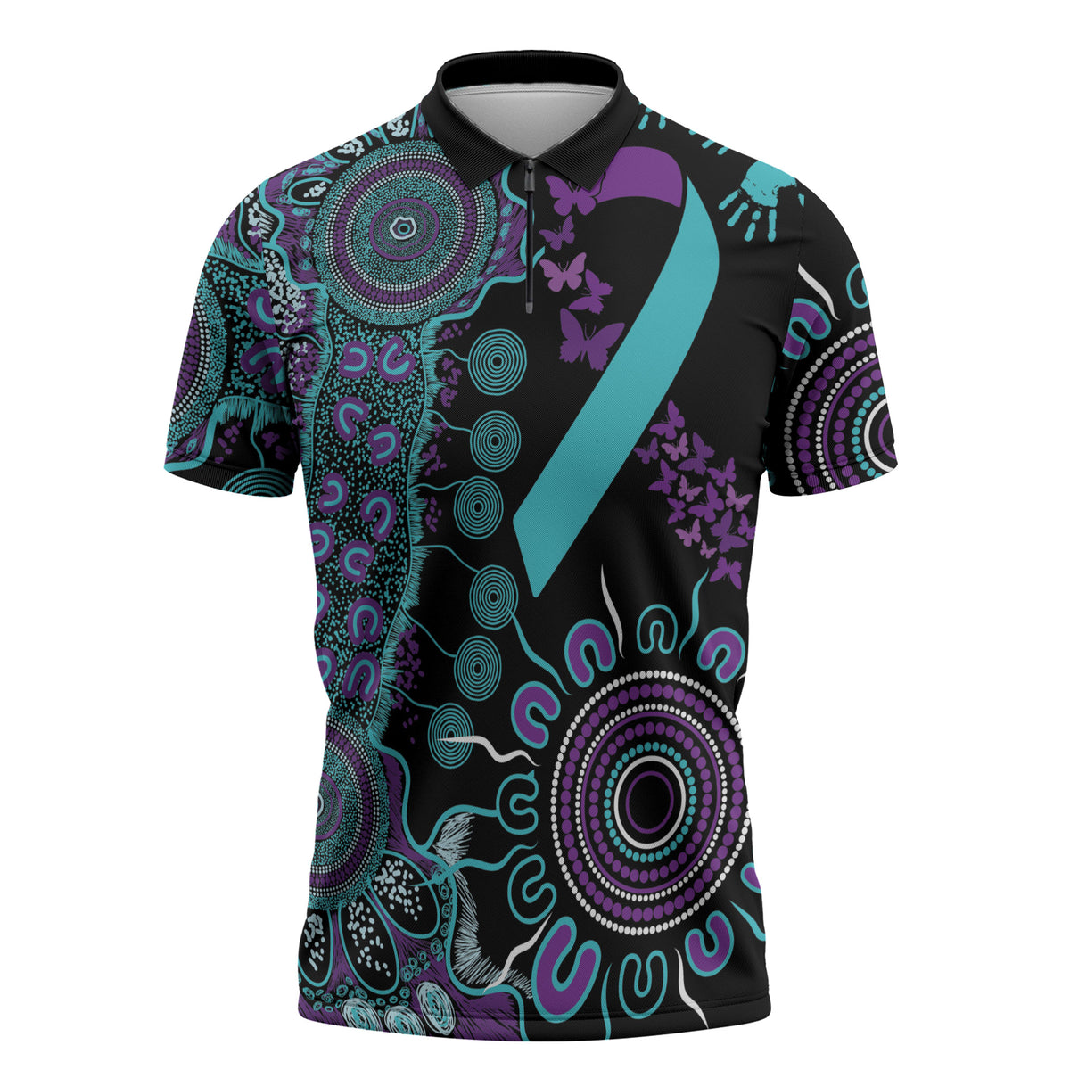 Australia You Matter Suicide Prevention Support Personalised Zipper Polo Shirt Aboriginal Ribbon Dot Painting