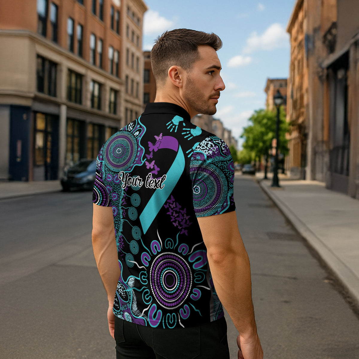 Australia You Matter Suicide Prevention Support Personalised Zipper Polo Shirt Aboriginal Ribbon Dot Painting