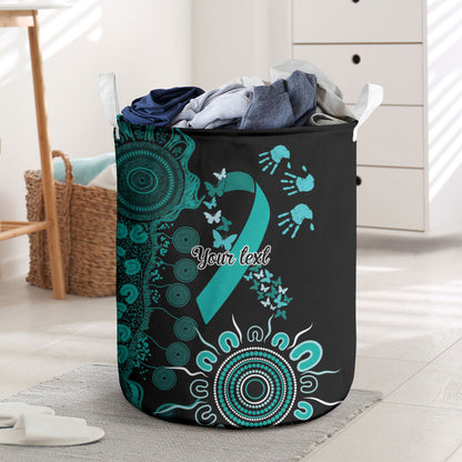 Australia Ovarian Cancer Support Personalised Laundry Basket Aboriginal Ribbon Dot Painting