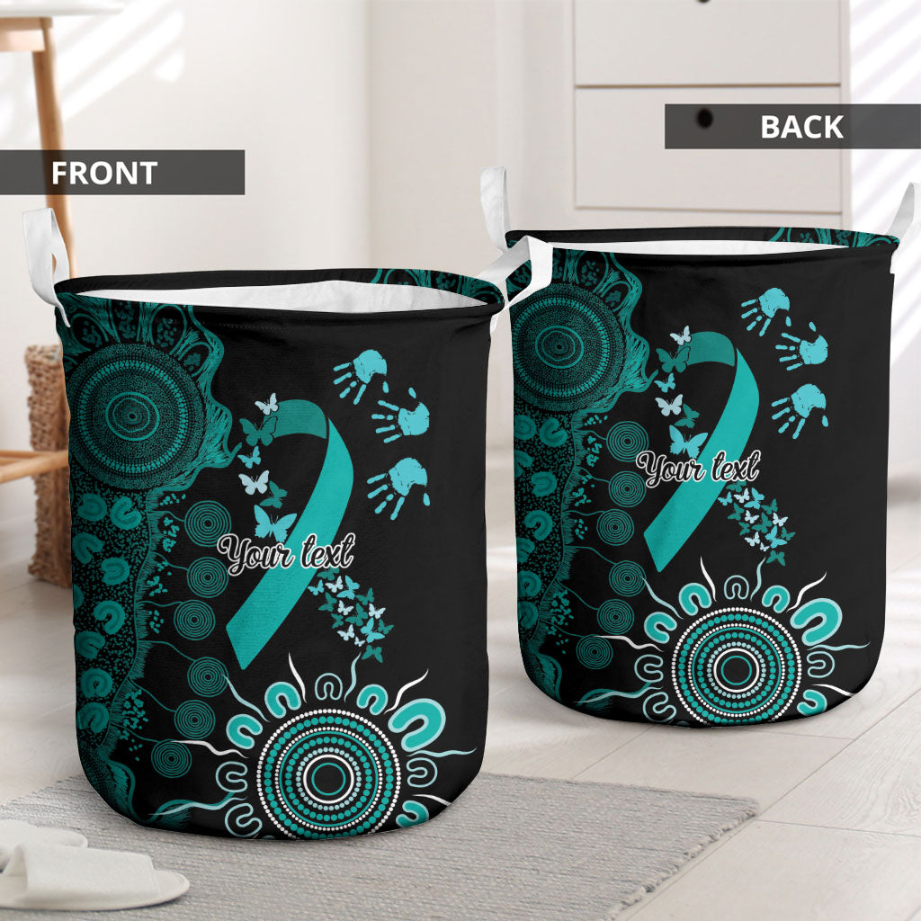 Australia Ovarian Cancer Support Personalised Laundry Basket Aboriginal Ribbon Dot Painting