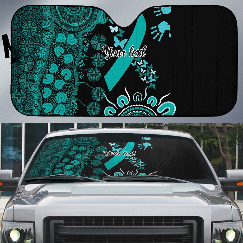 Australia Ovarian Cancer Support Personalised Auto Sun Shade Aboriginal Ribbon Dot Painting