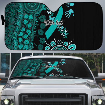 Australia Ovarian Cancer Support Personalised Auto Sun Shade Aboriginal Ribbon Dot Painting