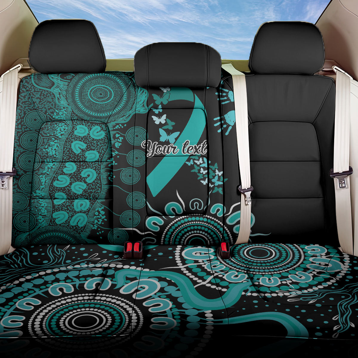 Australia Ovarian Cancer Support Personalised Back Car Seat Cover Aboriginal Ribbon Dot Painting