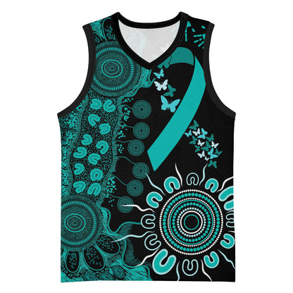 Australia Ovarian Cancer Support Personalised Basketball Jersey Aboriginal Ribbon Dot Painting