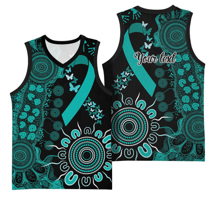 Australia Ovarian Cancer Support Personalised Basketball Jersey Aboriginal Ribbon Dot Painting