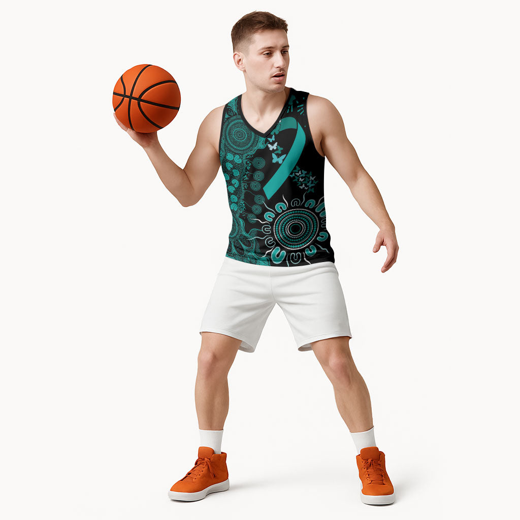 Australia Ovarian Cancer Support Personalised Basketball Jersey Aboriginal Ribbon Dot Painting