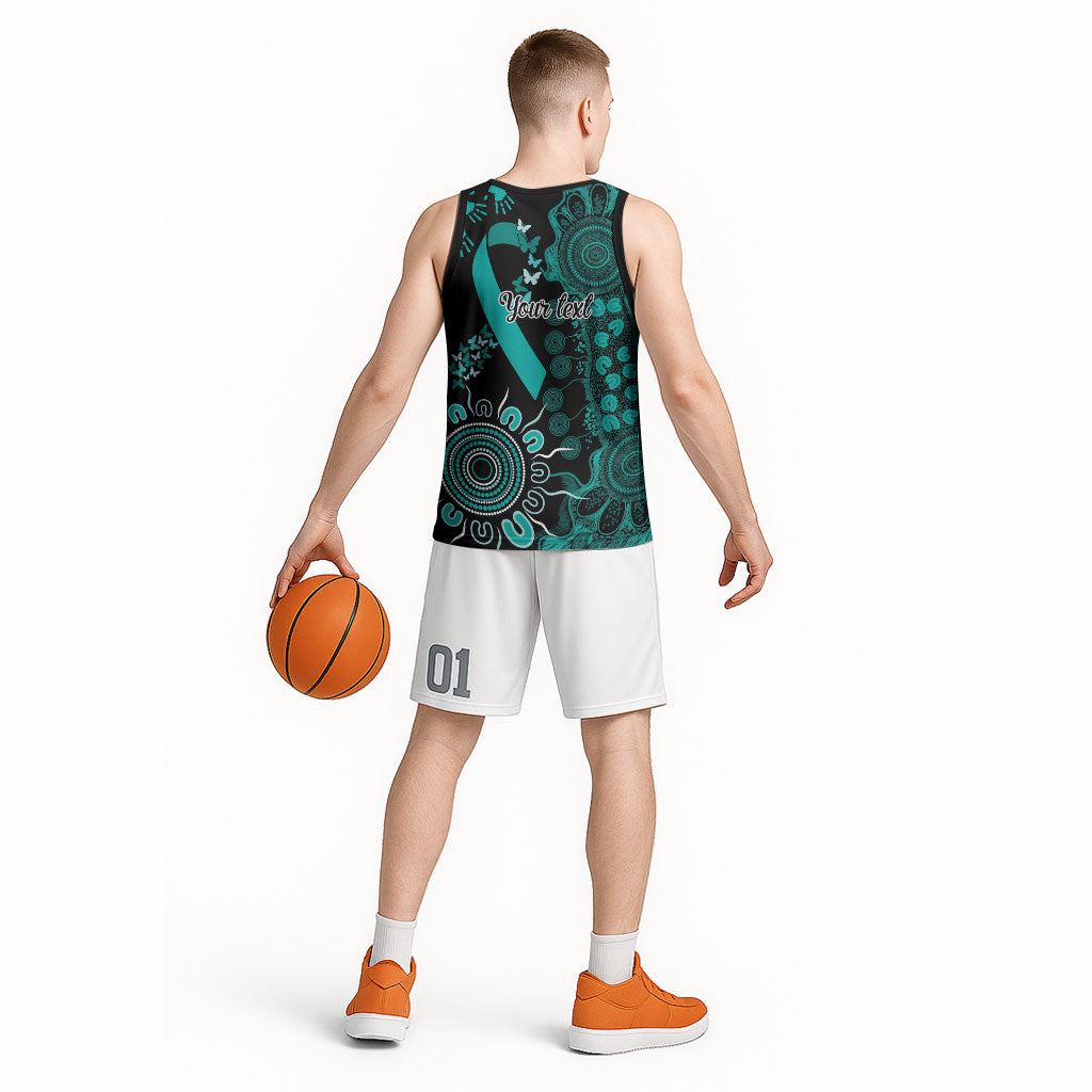 Australia Ovarian Cancer Support Personalised Basketball Jersey Aboriginal Ribbon Dot Painting