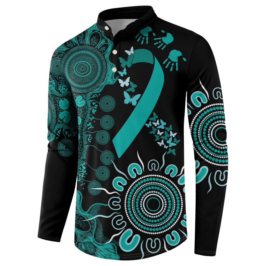 Australia Ovarian Cancer Support Personalised Button Sweatshirt Aboriginal Ribbon Dot Painting