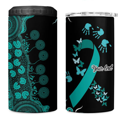 Australia Ovarian Cancer Support Personalised 4 in 1 Can Cooler Tumbler Aboriginal Ribbon Dot Painting