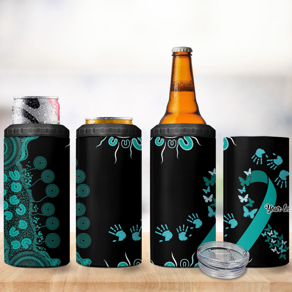 Australia Ovarian Cancer Support Personalised 4 in 1 Can Cooler Tumbler Aboriginal Ribbon Dot Painting