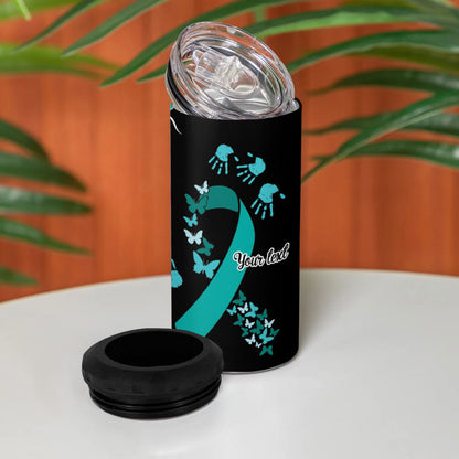 Australia Ovarian Cancer Support Personalised 4 in 1 Can Cooler Tumbler Aboriginal Ribbon Dot Painting