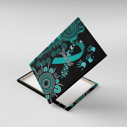 Australia Ovarian Cancer Support Personalised Canvas Wall Art Aboriginal Ribbon Dot Painting