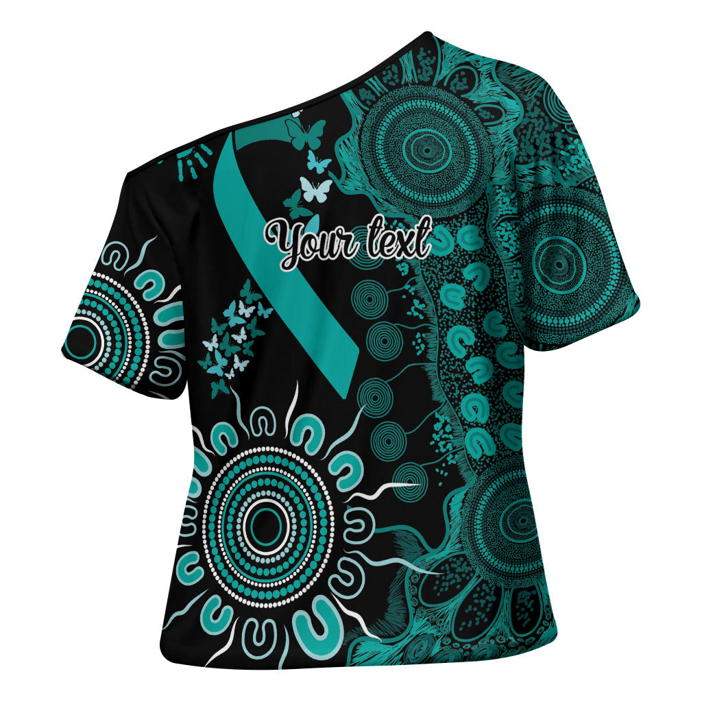 Australia Ovarian Cancer Support Personalised Cross Shoulder Shirt Aboriginal Ribbon Dot Painting