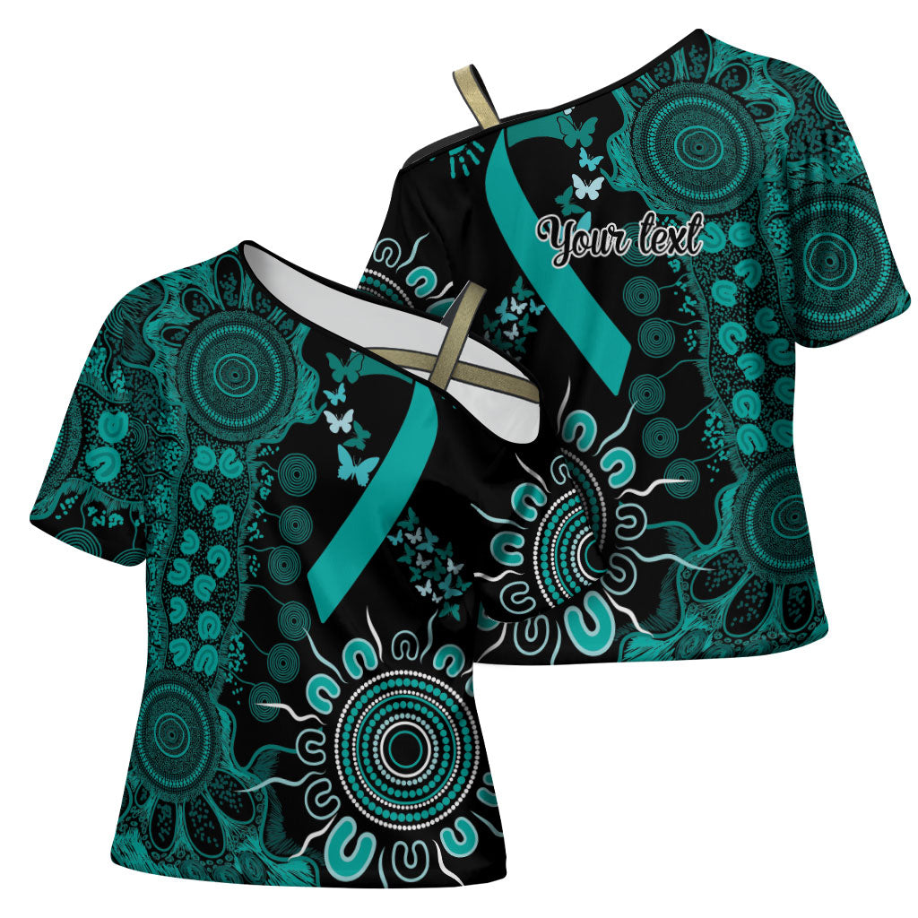 Australia Ovarian Cancer Support Personalised Cross Shoulder Shirt Aboriginal Ribbon Dot Painting