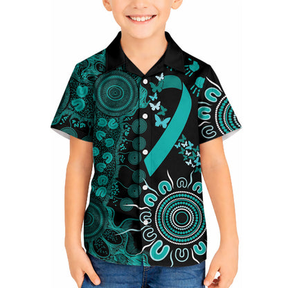 Australia Ovarian Cancer Support Personalised Kid Hawaiian Shirt Aboriginal Ribbon Dot Painting