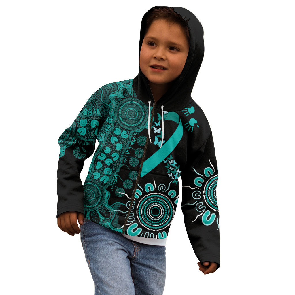 Australia Ovarian Cancer Support Personalised Kid Hoodie Aboriginal Ribbon Dot Painting