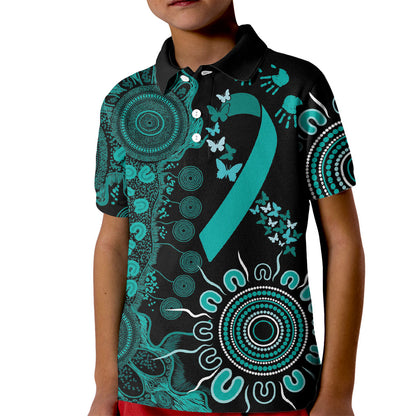 Australia Ovarian Cancer Support Personalised Kid Polo Shirt Aboriginal Ribbon Dot Painting