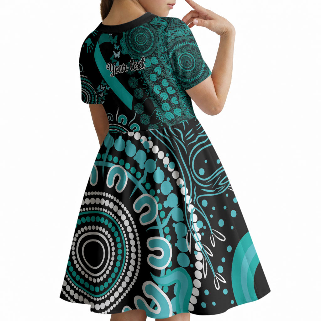 Australia Ovarian Cancer Support Personalised Kid Short Sleeve Dress Aboriginal Ribbon Dot Painting