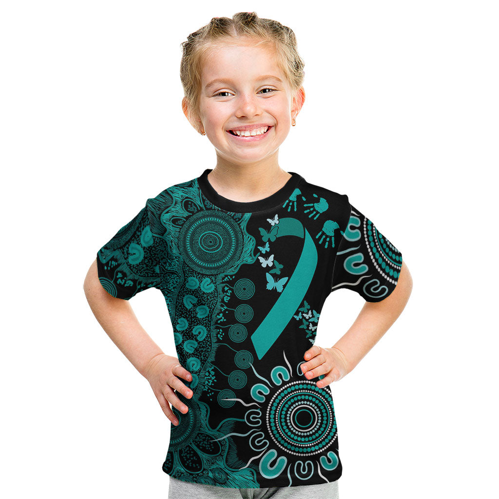 Australia Ovarian Cancer Support Personalised Kid T Shirt Aboriginal Ribbon Dot Painting