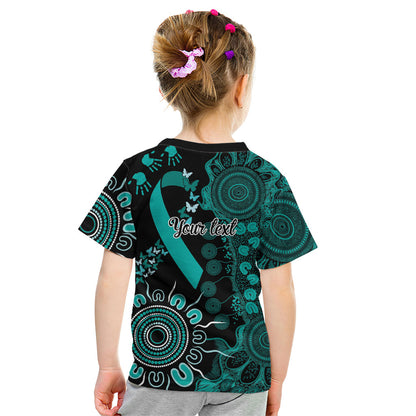Australia Ovarian Cancer Support Personalised Kid T Shirt Aboriginal Ribbon Dot Painting