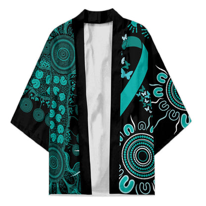Australia Ovarian Cancer Support Personalised Kimono Aboriginal Ribbon Dot Painting