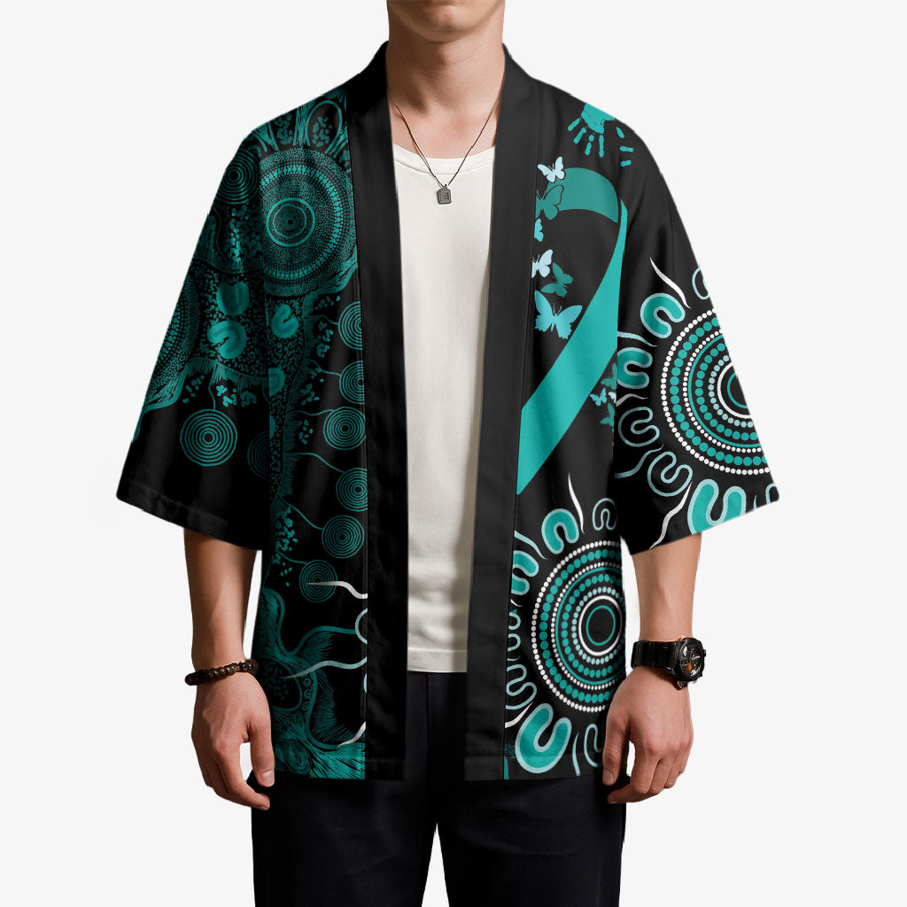 Australia Ovarian Cancer Support Personalised Kimono Aboriginal Ribbon Dot Painting