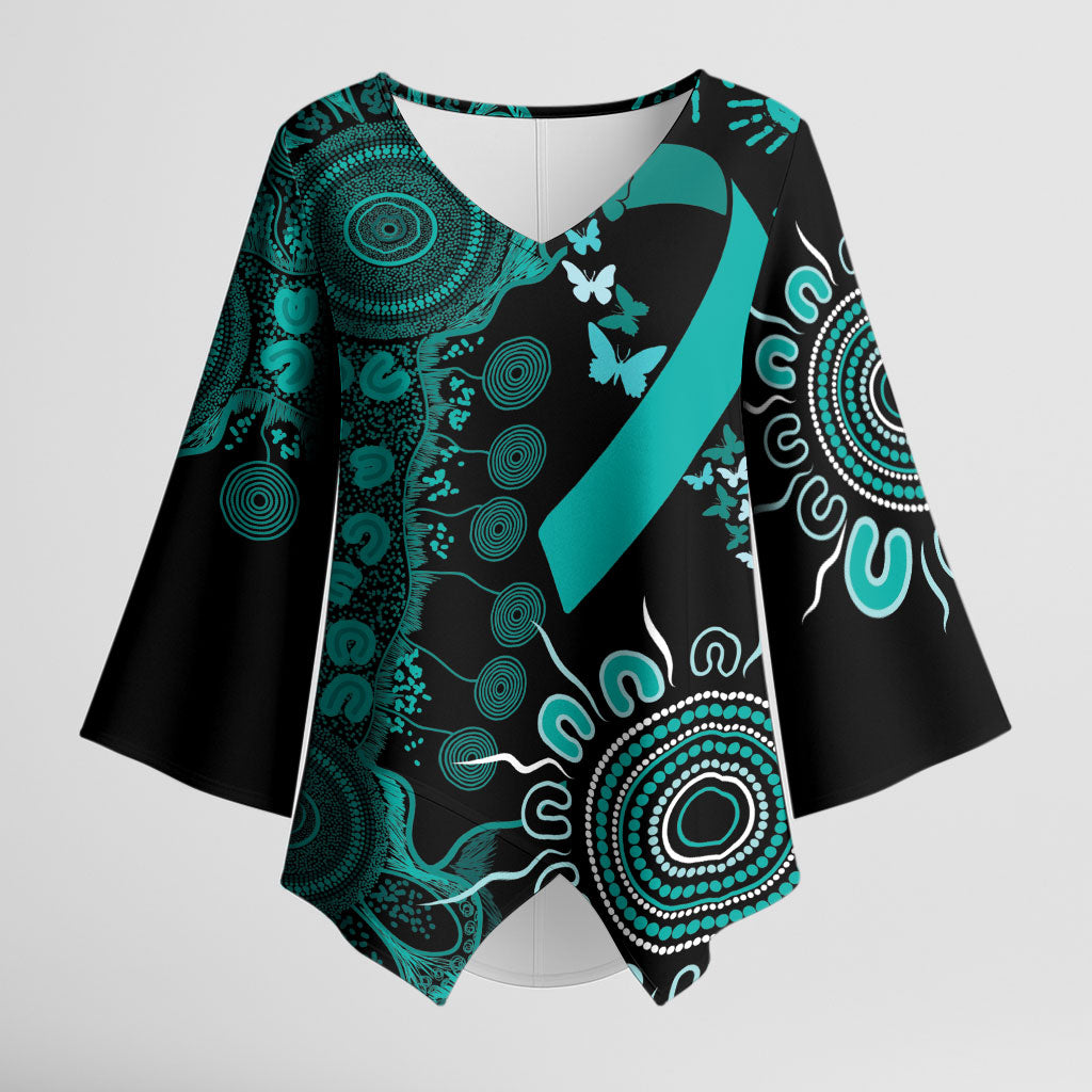Australia Ovarian Cancer Support Personalised Kimono Sleeve Blouse Aboriginal Ribbon Dot Painting