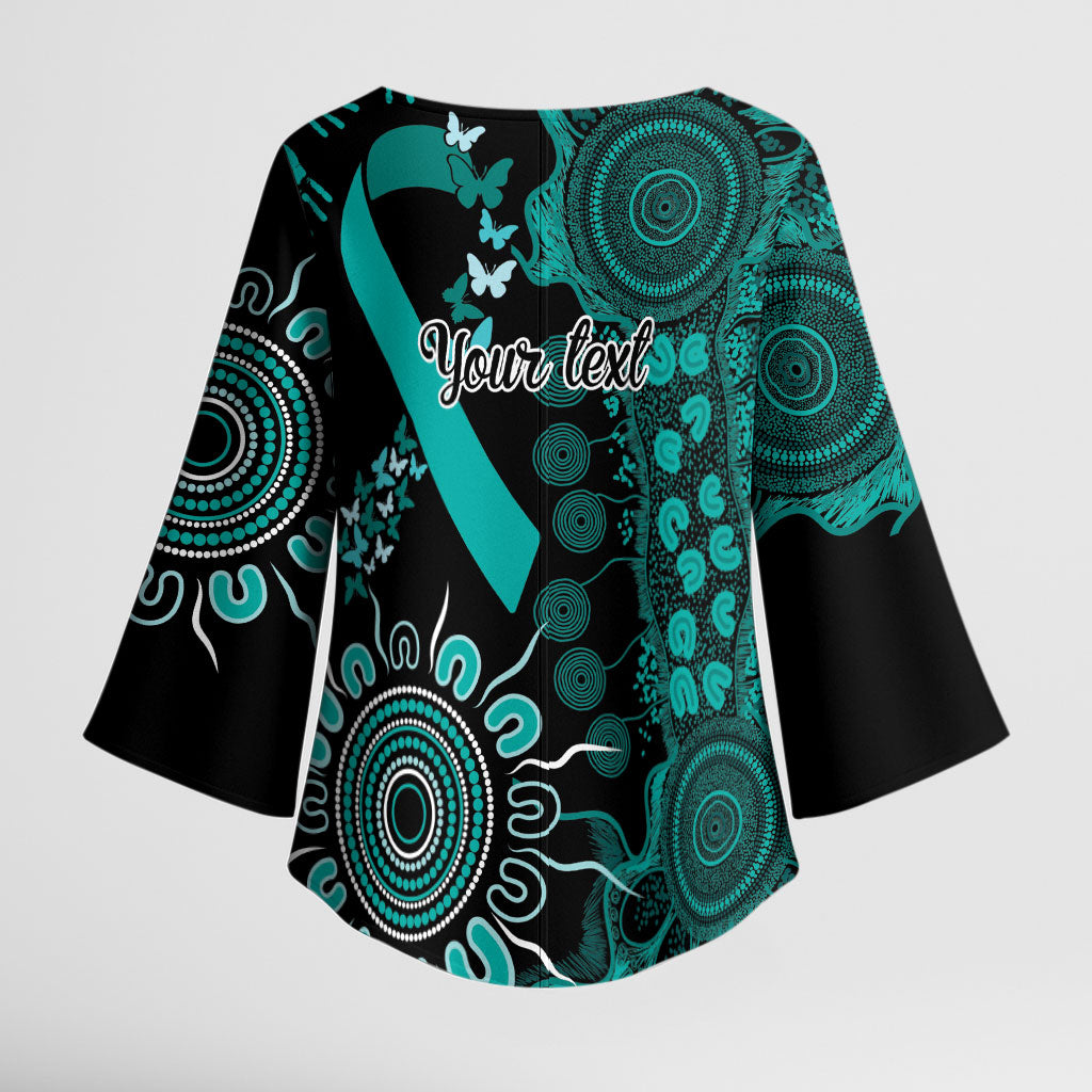 Australia Ovarian Cancer Support Personalised Kimono Sleeve Blouse Aboriginal Ribbon Dot Painting