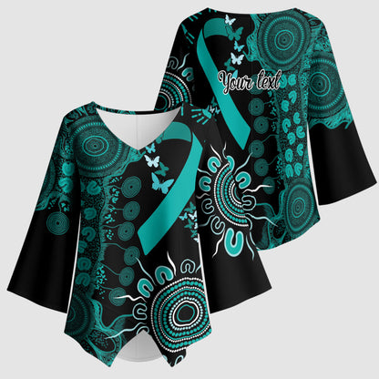 Australia Ovarian Cancer Support Personalised Kimono Sleeve Blouse Aboriginal Ribbon Dot Painting